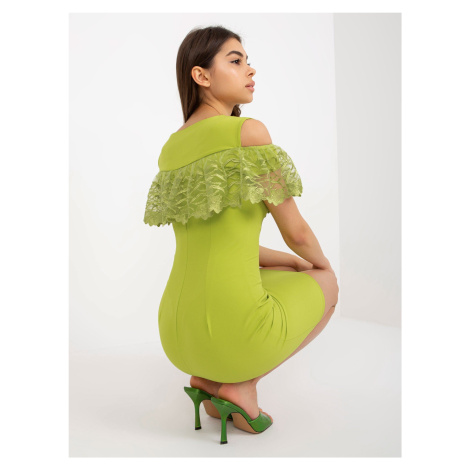 Lime cocktail dress with a wide ruffle