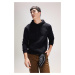 DEFACTO Black Pocket Regular Fit Hooded Soft Furry Basic Plain Sweatshirt