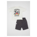 DEFACTO Baby Boy Disney Mickey & Minnie Short Sleeve T-shirt Shorts 2-Piece Set