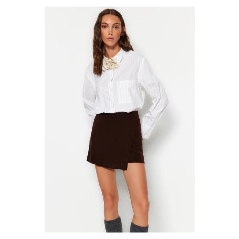 Trendyol Brown Fitted Mini Shorts Knitwear Skirt