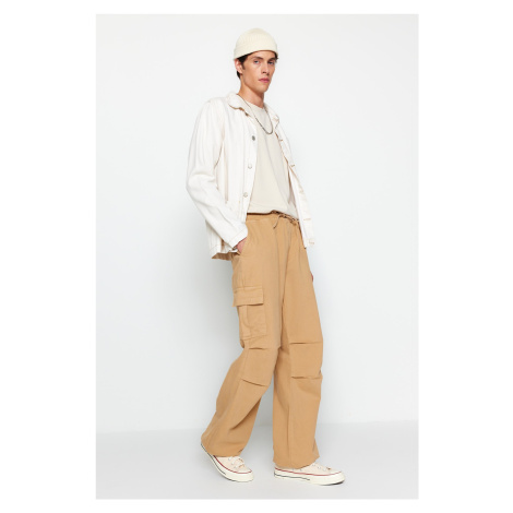 Trendyol Camel Wide-Cut Cargo Jeans with Elastic Waist