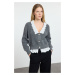 Trendyol Anthracite Crop Woven Garni Detailed V Neck Knitwear Cardigan