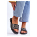 Women's leather slippers with rhinestones S.Barski - dark silver