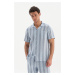 Dagi Light Blue Striped Woven Shirt Pajama Top