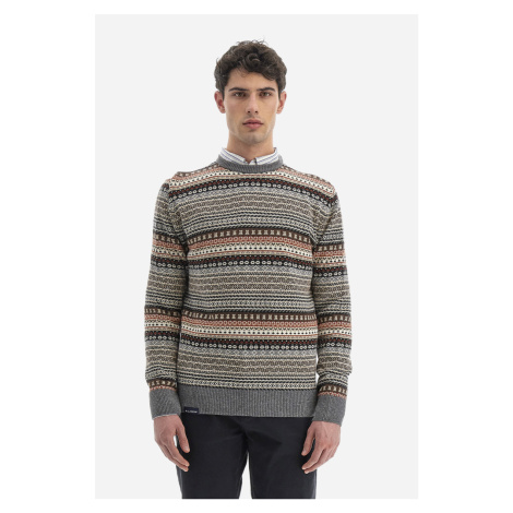 Sveter La Martina Man Crew Neck Tricot Jacquard Hnedá