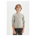 DEFACTO Boy Gray V Neck Basic Plain Knitwear School Sweater