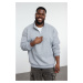 Trendyol Plus Size Grey Melange Oversize/Wide Cut Zippered Sweatshirt