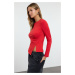 Trendyol Red Single Slit Detailed Gathered Crew Neck Knitted Blouse