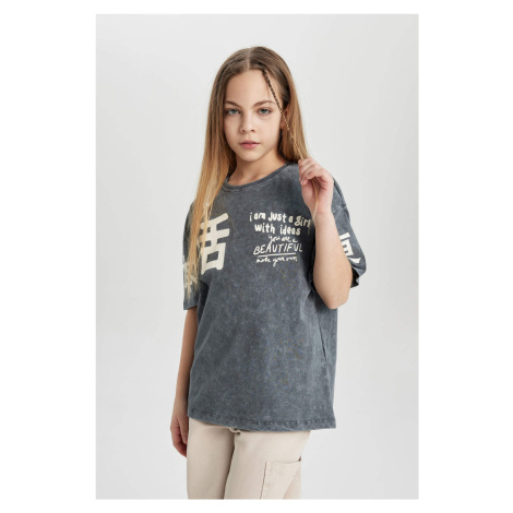 DEFACTO Girl Relax Fit Printed Washable Short Sleeve T-Shirt