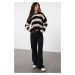 Trendyol Black Crop Wide Fit Striped Knitwear Sweater