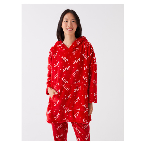 Dámsky plyšový pyžamový top s kapucňou a vianočným motívom s dlhými rukávmi od LC Waikiki