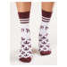 White and burgundy socks with print