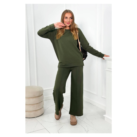 Cotton set Sweatshirt + Wide-legged trousers in khaki color