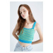 DEFACTO Cool Fitted Striped Crew Neck Strap Crochet Singlet