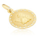 Zlatý prívesok 585 - okrúhla známka s malými otvormi a anjelikom