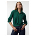 Trendyol Emerald Green Stand Collar Zippered Crop Knit Sweatshirt