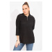 Şans Women's Plus Size Black Comfortable Cut, Zippered Side Slit Tunic