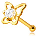 Diamantový piercing do nosa zo 14K žltého zlata - kontúra motýľa s briliantom, 2,0 mm