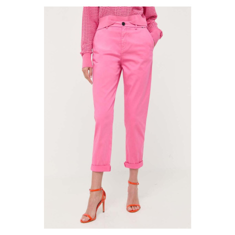 Nohavice BOSS dámske, ružová farba, rovné, vysoký pás, 50457545 Hugo Boss