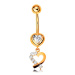 Zlatý 14K piercing do bruška - zirkónové srdce, obrys srdiečka s trblietavou polovicou