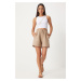 Happiness İstanbul Women's Beige Pocket Muslin Shorts