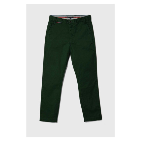 Detské nohavice Tommy Hilfiger zelená farba, jednofarebné