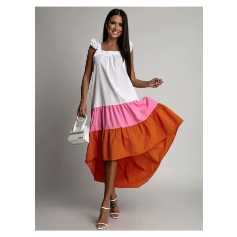Summer dress on hangers with longer back, pink and orange FASARDI