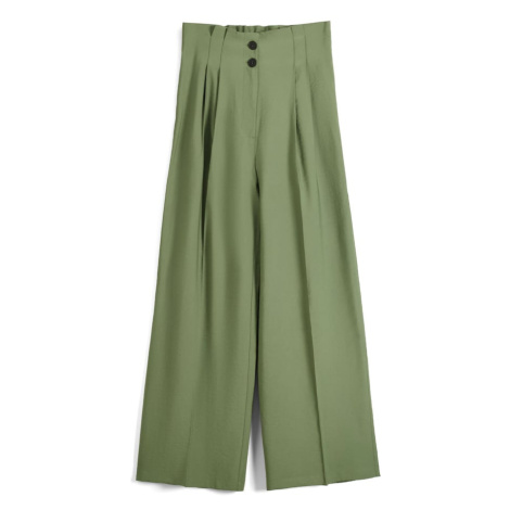 Bershka Plisované nohavice  zelená