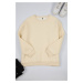 Trendyol Curve Beige Oversize/Relaxed Fit Basic Crew Neck Thick/Knitted Sweatshirt with fleece i