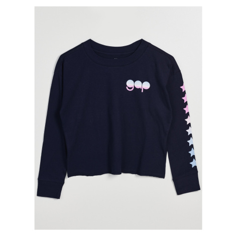 Tmavomodré dievčenské tričko s logom a hviezdami GAP