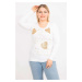 Şans Women's Plus Size White Lycra Blouse With Sequins And Print Detailed Long Sleeves
