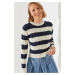 Bianco Lucci Women's Striped Crew Neck Sweater