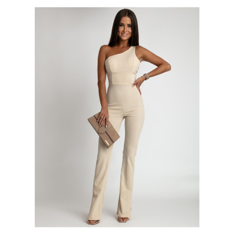 Beige women's overalls with open back FASARDI