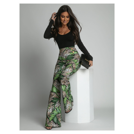 High-waisted patterned trousers in green and beige FASARDI