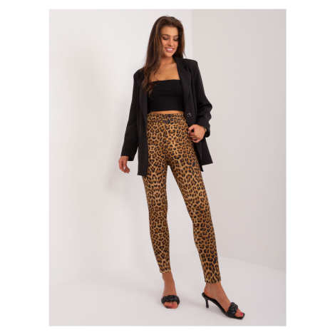 Brown and black leggings with animal print