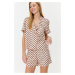Trendyol Powder Heart Patterned Viscose Woven Pajama Set with Tie Detail