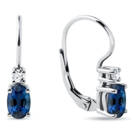 Náušnice z bieleho zlata s oválnymi zafírmi a briliantmi KLENOTA