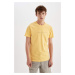 DEFACTO Yellow Slim Fit Slim Cut Crew Neck Printed Cotton Short Sleeve T-Shirt