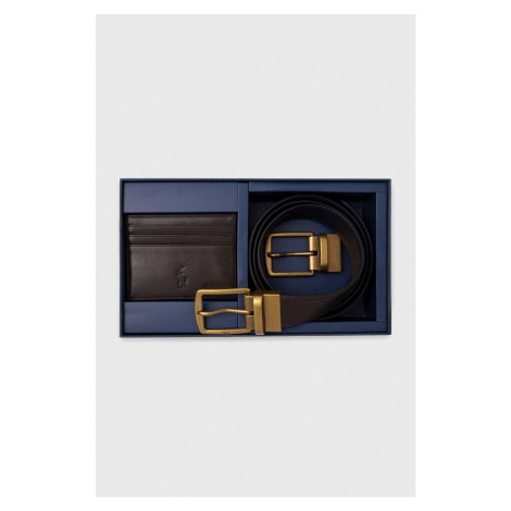 Opasok a kožený obal na karty Polo Ralph Lauren pánsky, hnedá farba