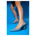 LuviShoes DEXY Blue Patent Leather Open Back Women's Thick Heeled Shoes