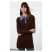 Trendyol Brown Blue Color Block Ribbed Knit Sweater