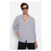 Trendyol Gray Oversize Fit Apache Collar Summer Linen Look Shirt