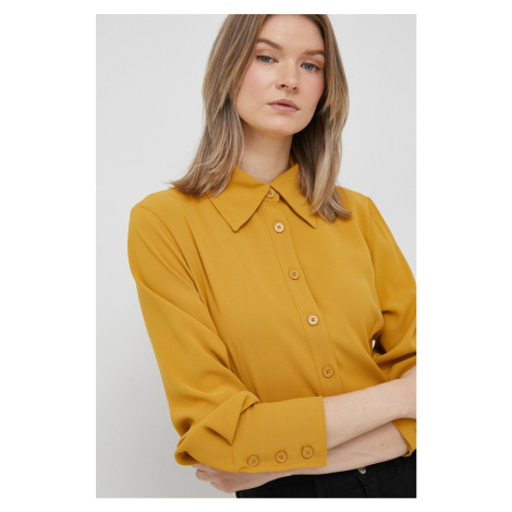 Košeľa Sisley dámska, žltá farba, slim, s klasickým golierom