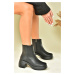 Fox Shoes Black Thick Short Women's Heeled Daily Boots
