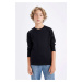 DEFACTO Boys Crew Neck Basic Plain Black Long Sleeve School T-Shirt K1686a624au