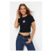 Trendyol Black 100% Cotton Spider Printed Fitted Crop Stretchy Knitted T-Shirt