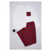 Trendyol Curve White Plaid Tshirt-Pants Knitted Pajama Set