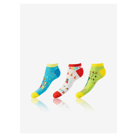 Sada troch unisex vzorovaných ponožiek v modrej, červenej a zelenej farbe Bellinda CRAZY IN-SHOE