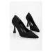 Shoeberry Women's Magda Black Matte Satin Heeled Shoes Stiletto