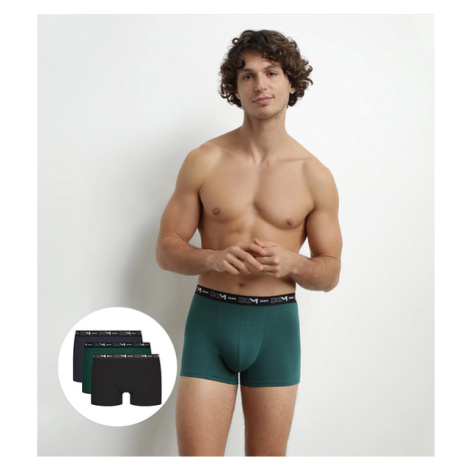 DIM COTTON STRETCH BOXER 3x - Pánske boxerky 3 ks - tmavo zelená - modrá - čierna